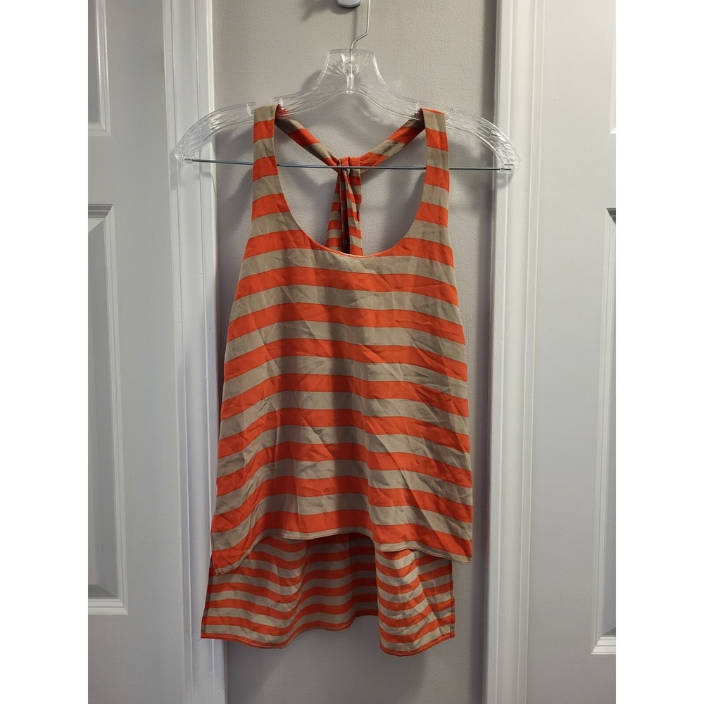 BCBGMAXAZRIA Women's Orange/Tan Stripe Sleeveless Blouse w/Racerback - Size XXS